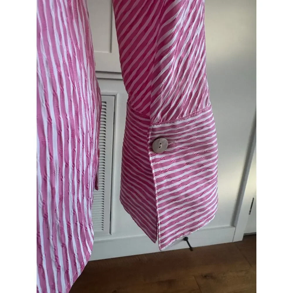 J’Envie Havana Pink White Stripe Long Sleeve cotton stretch seersucker tunic 8 M